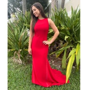 Pronovias scarlet red evening gown